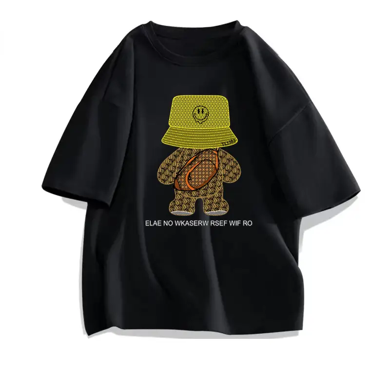 Men Women Pure Cotton Loose Print T-Shirt Black White - Image 10