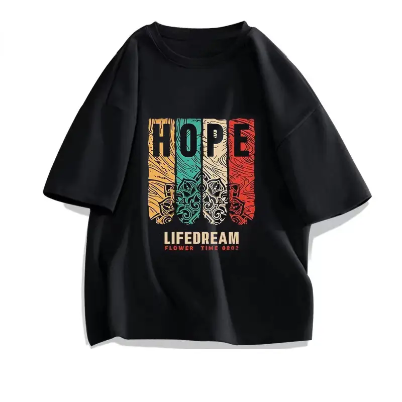 Men Women Pure Cotton Loose Print T-Shirt Black White - Image 14