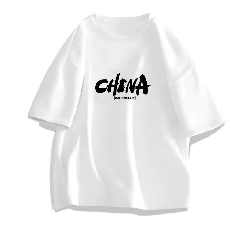Men Women Pure Cotton Loose Print T-Shirt Black White - Image 5