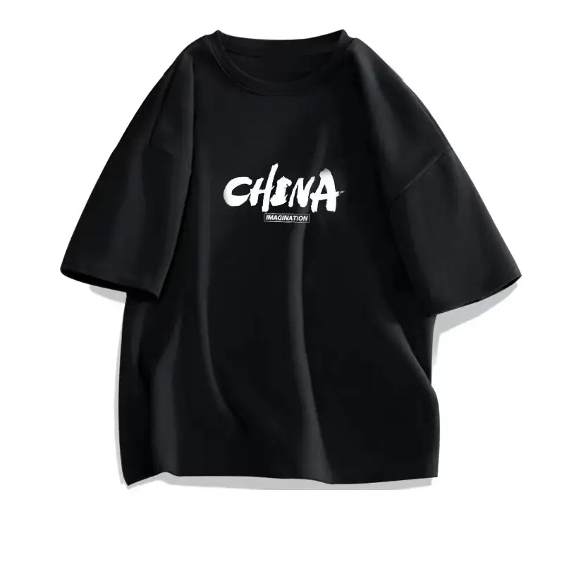 Men Women Pure Cotton Loose Print T-Shirt Black White - Image 6