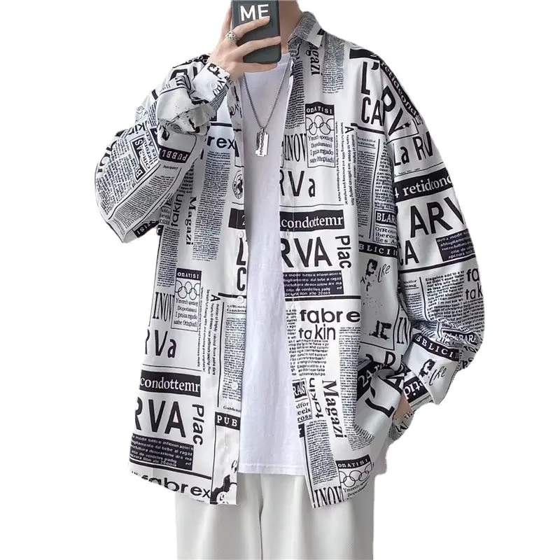 Men's Long Sleeve Japanese Style Shirt with Anti-Wrinkle Print - Image 15