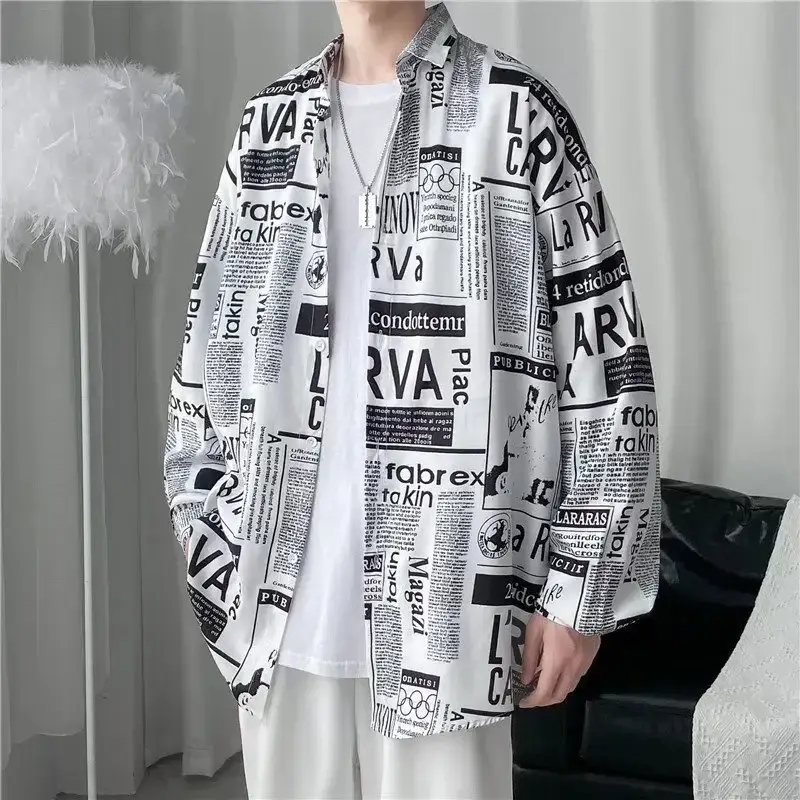 Men's Long Sleeve Japanese Style Shirt with Anti-Wrinkle Print - Image 7