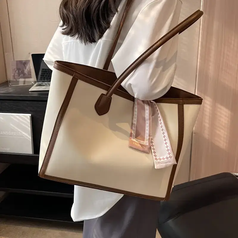 Women's Large Capacity Yellow Tote Bag with Leather Strap - Image 7