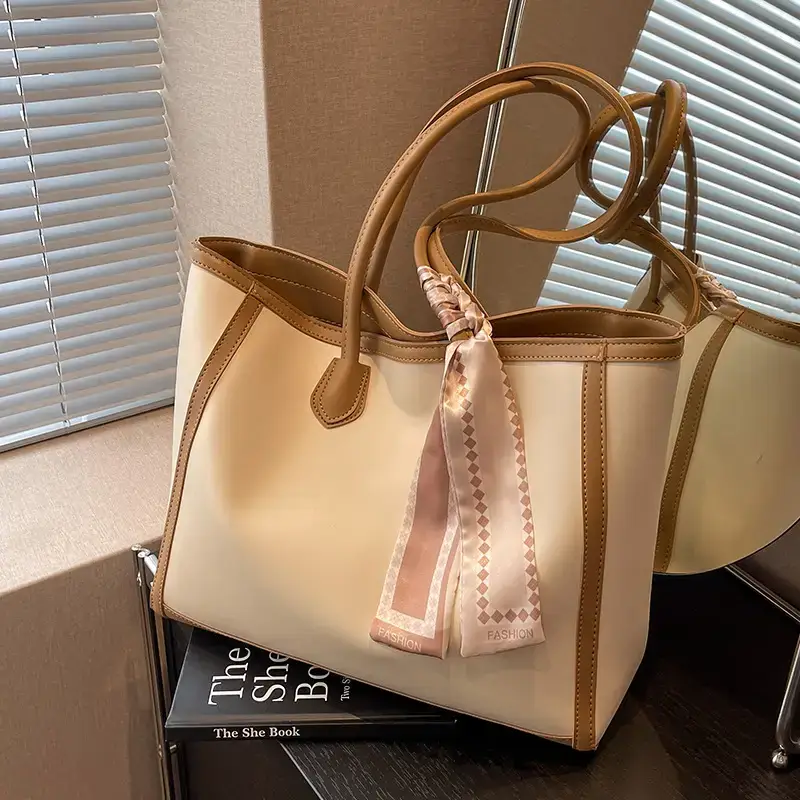 Women's Large Capacity Yellow Tote Bag with Leather Strap - Image 8