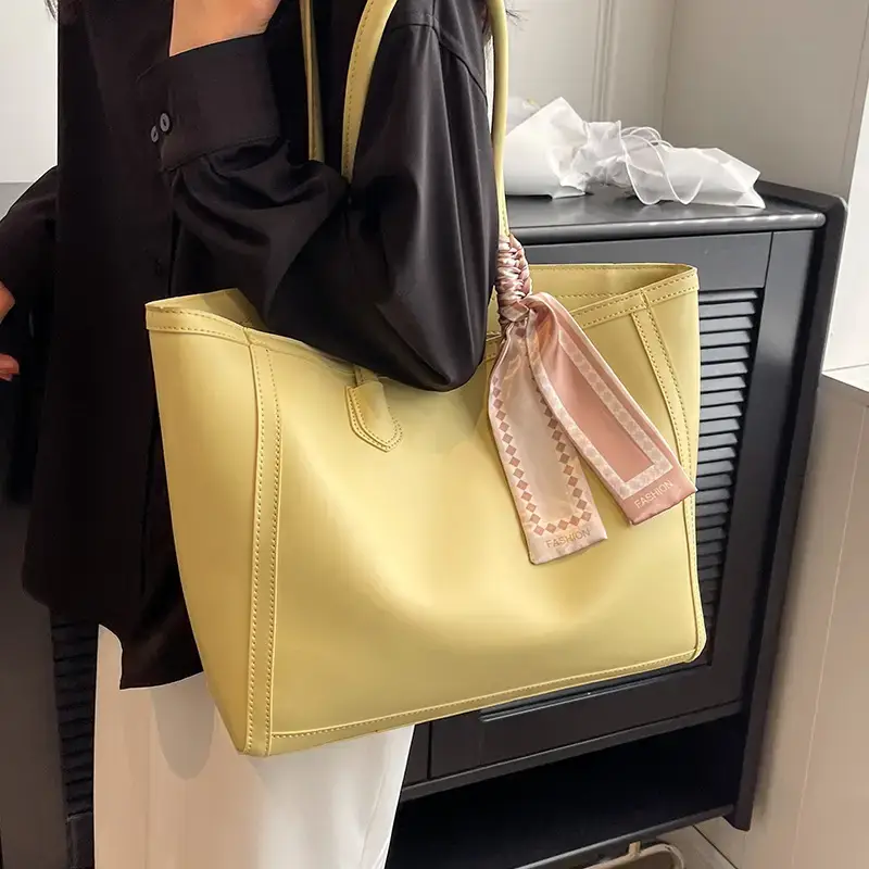 Women's Large Capacity Yellow Tote Bag with Leather Strap - Image 9