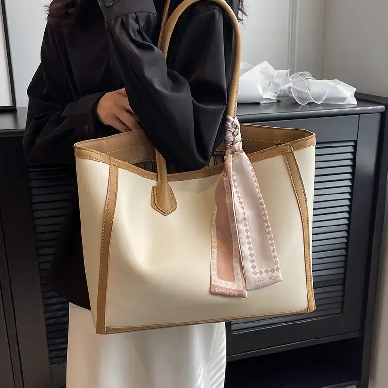 Women's Large Capacity Yellow Tote Bag with Leather Strap - Image 10