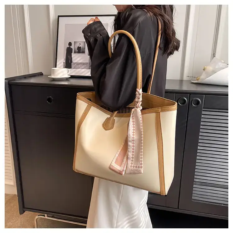 Women's Large Capacity Yellow Tote Bag with Leather Strap — feature 16