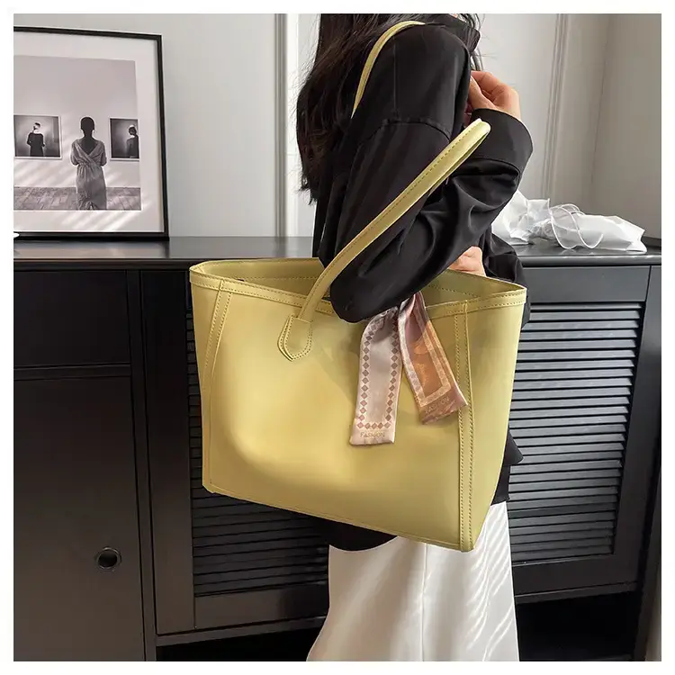 Women's Large Capacity Yellow Tote Bag with Leather Strap — feature 20