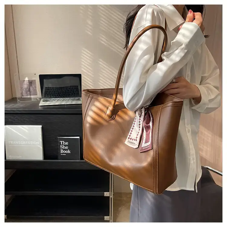 Women's Large Capacity Yellow Tote Bag with Leather Strap — feature 22