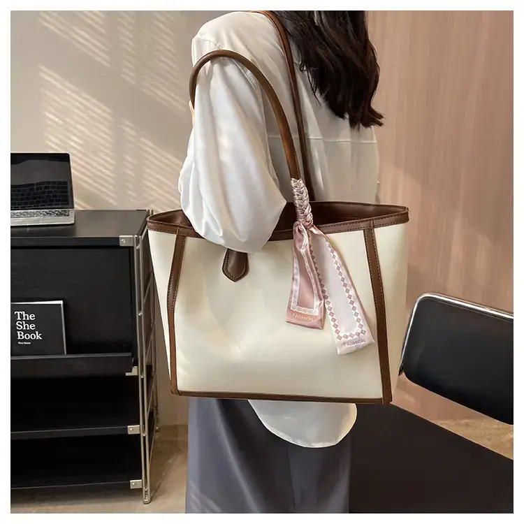 Women's Large Capacity Yellow Tote Bag with Leather Strap — feature 25