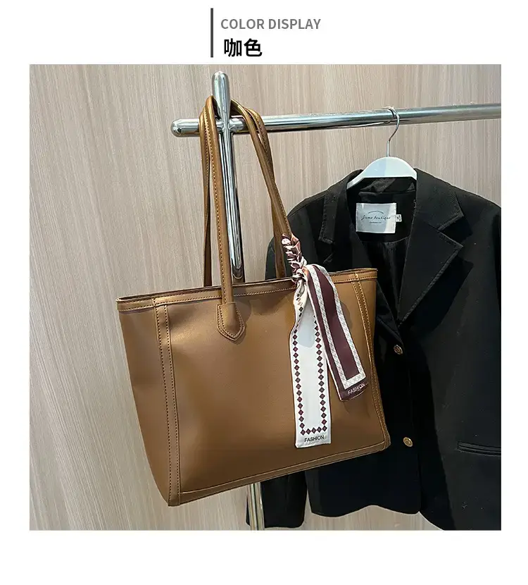 Women's Large Capacity Yellow Tote Bag with Leather Strap — feature 30