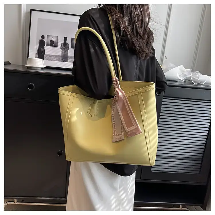 Women's Large Capacity Yellow Tote Bag with Leather Strap — feature 5
