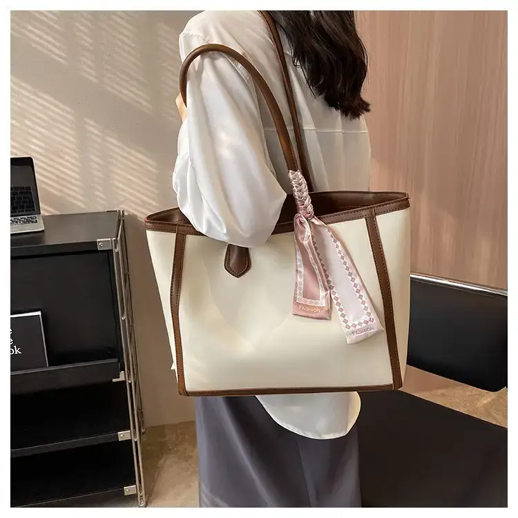 Women's Large Capacity Yellow Tote Bag with Leather Strap — feature 8