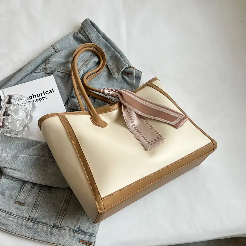 Women's Large Capacity Yellow Tote Bag with Leather Strap - Image 3