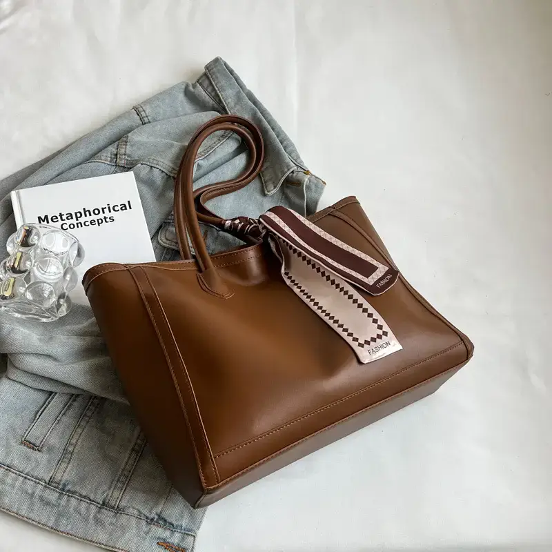 Women's Large Capacity Yellow Tote Bag with Leather Strap - Image 4