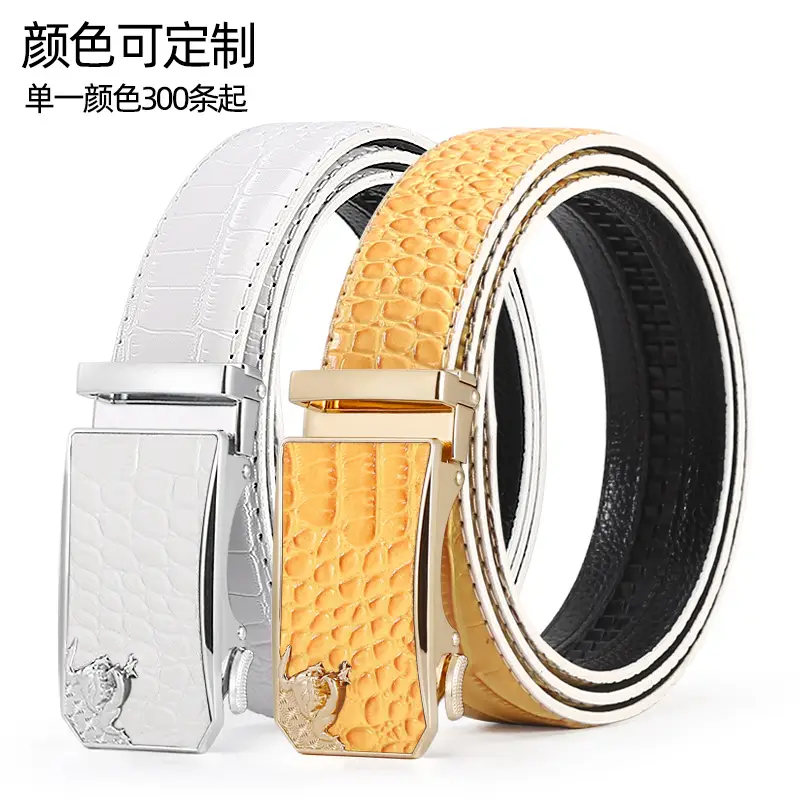 Men's Brown Croc PU Leather Belt with Gold Buckle - Image 7