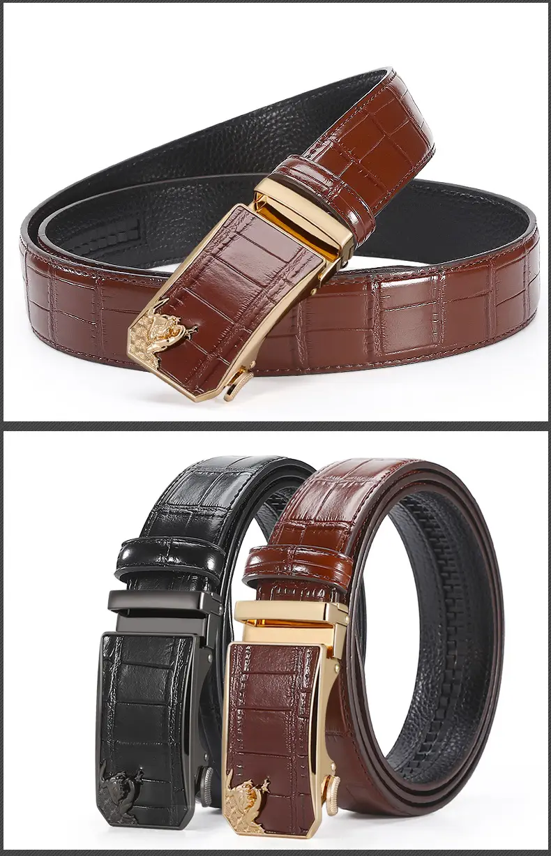 Men's Brown Croc PU Leather Belt with Gold Buckle β feature 6
