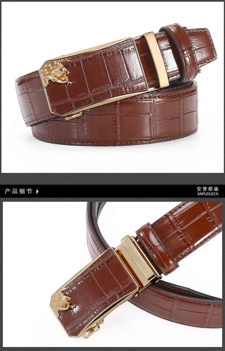 Men's Brown Croc PU Leather Belt with Gold Buckle β feature 7
