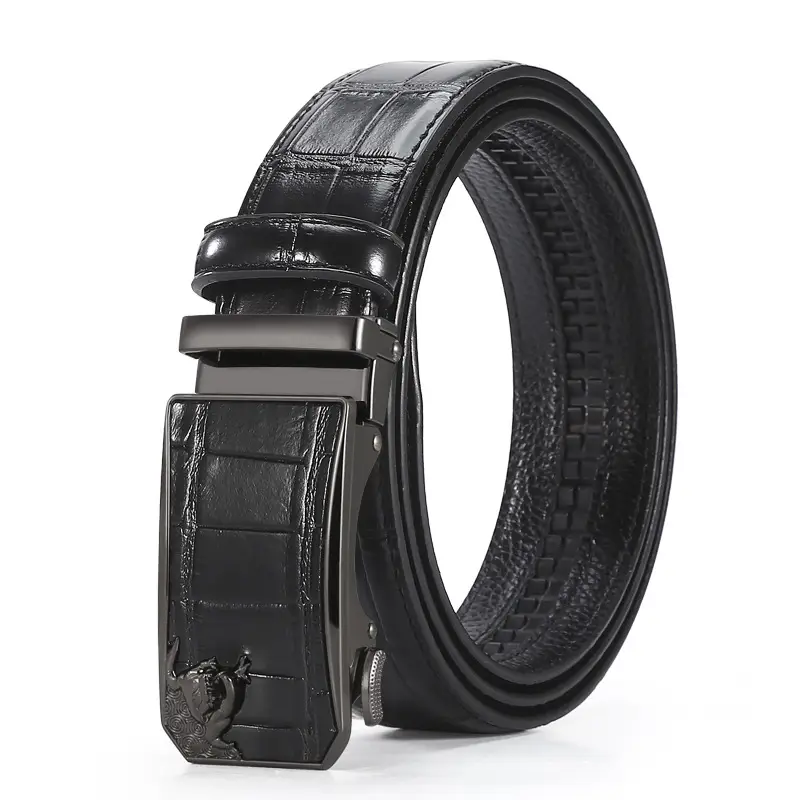 Men's Brown Croc PU Leather Belt with Gold Buckle