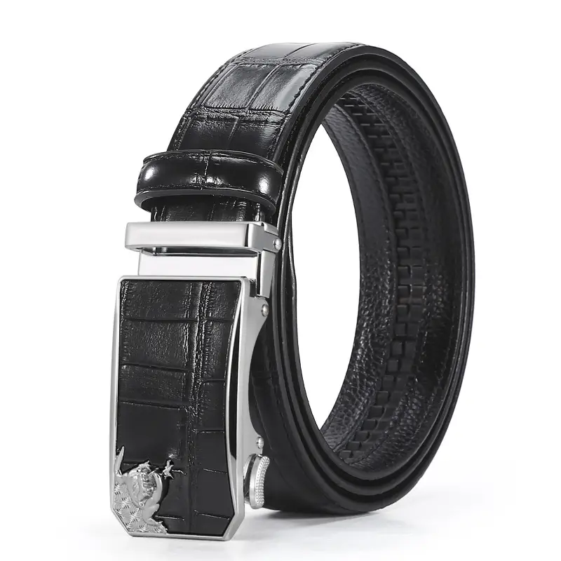 Men's Brown Croc PU Leather Belt with Gold Buckle - Image 3