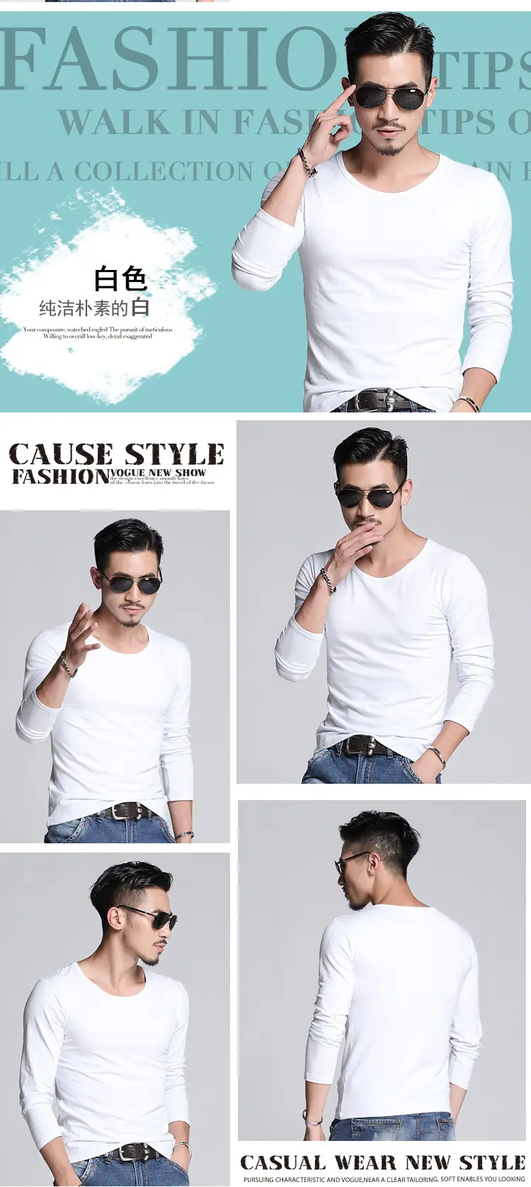 Men's V-Neck Black Long Sleeve T-Shirt — feature 10