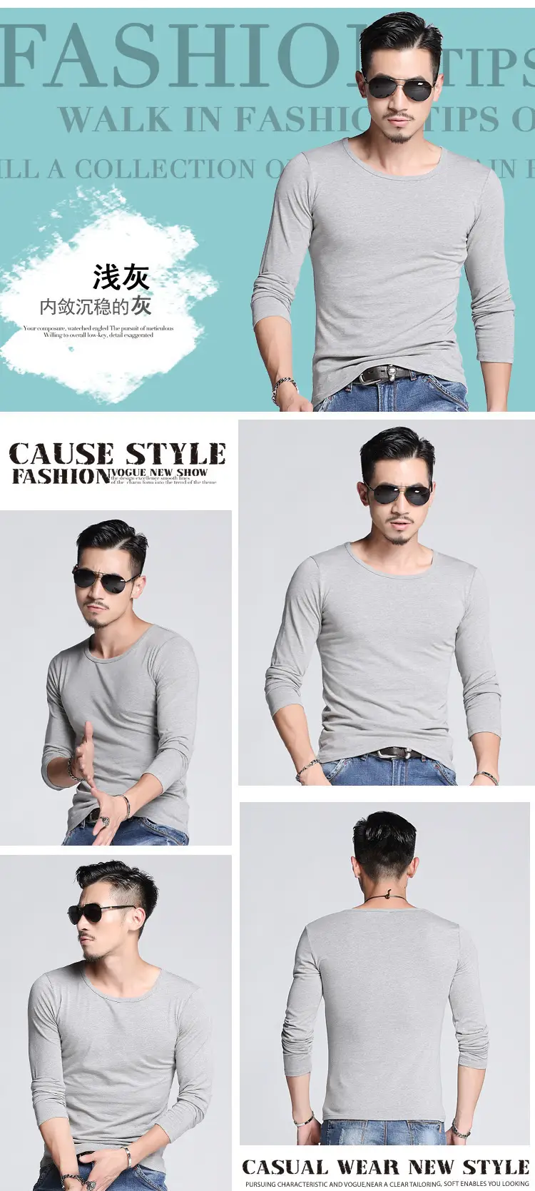 Men's V-Neck Black Long Sleeve T-Shirt — feature 11