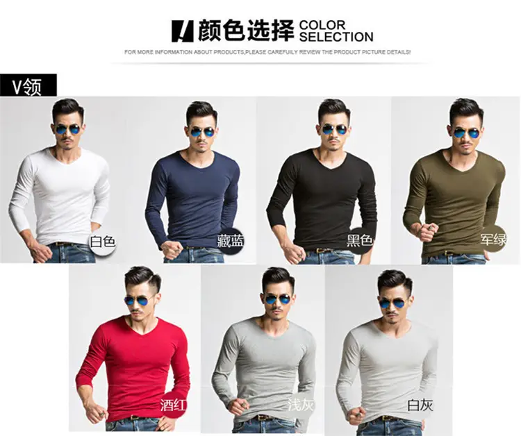Men's V-Neck Black Long Sleeve T-Shirt — feature 5