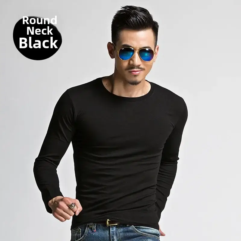 Men's V-Neck Black Long Sleeve T-Shirt