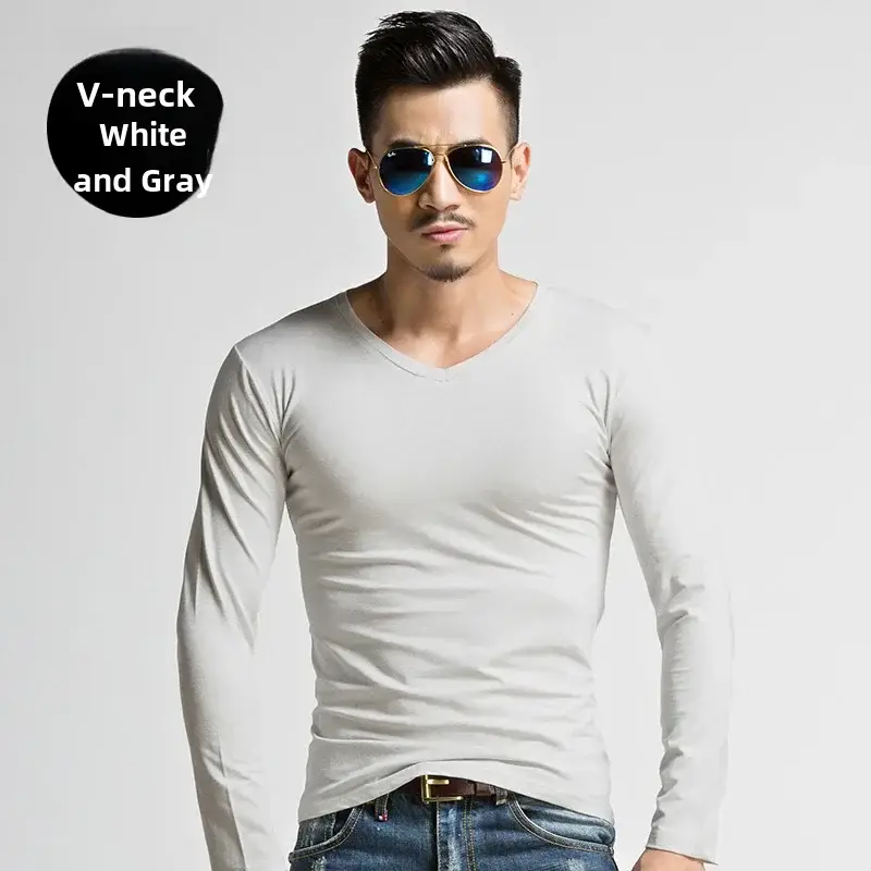 Men's V-Neck Black Long Sleeve T-Shirt