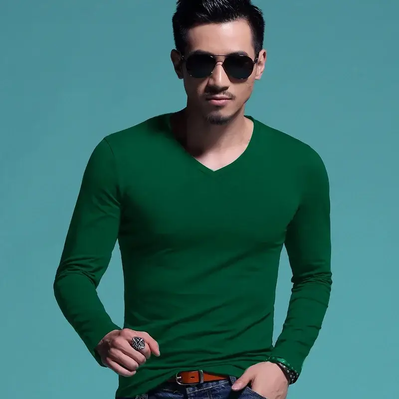 Men's V-Neck Black Long Sleeve T-Shirt