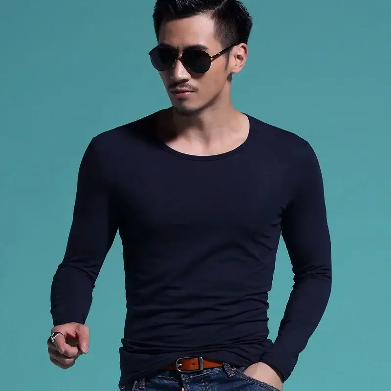Men's V-Neck Black Long Sleeve T-Shirt