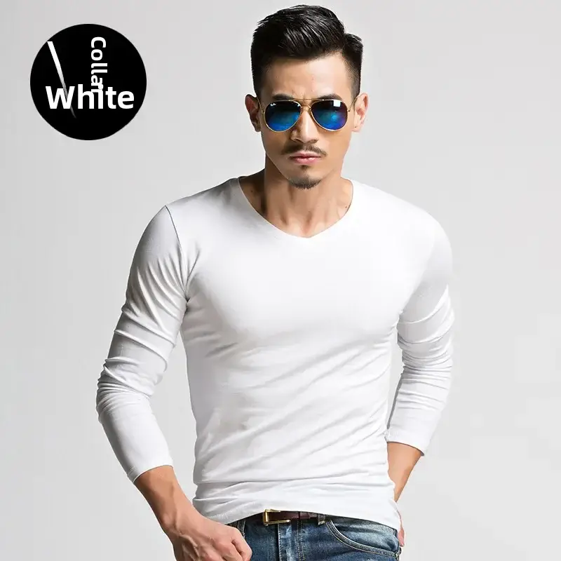 Men's V-Neck Black Long Sleeve T-Shirt