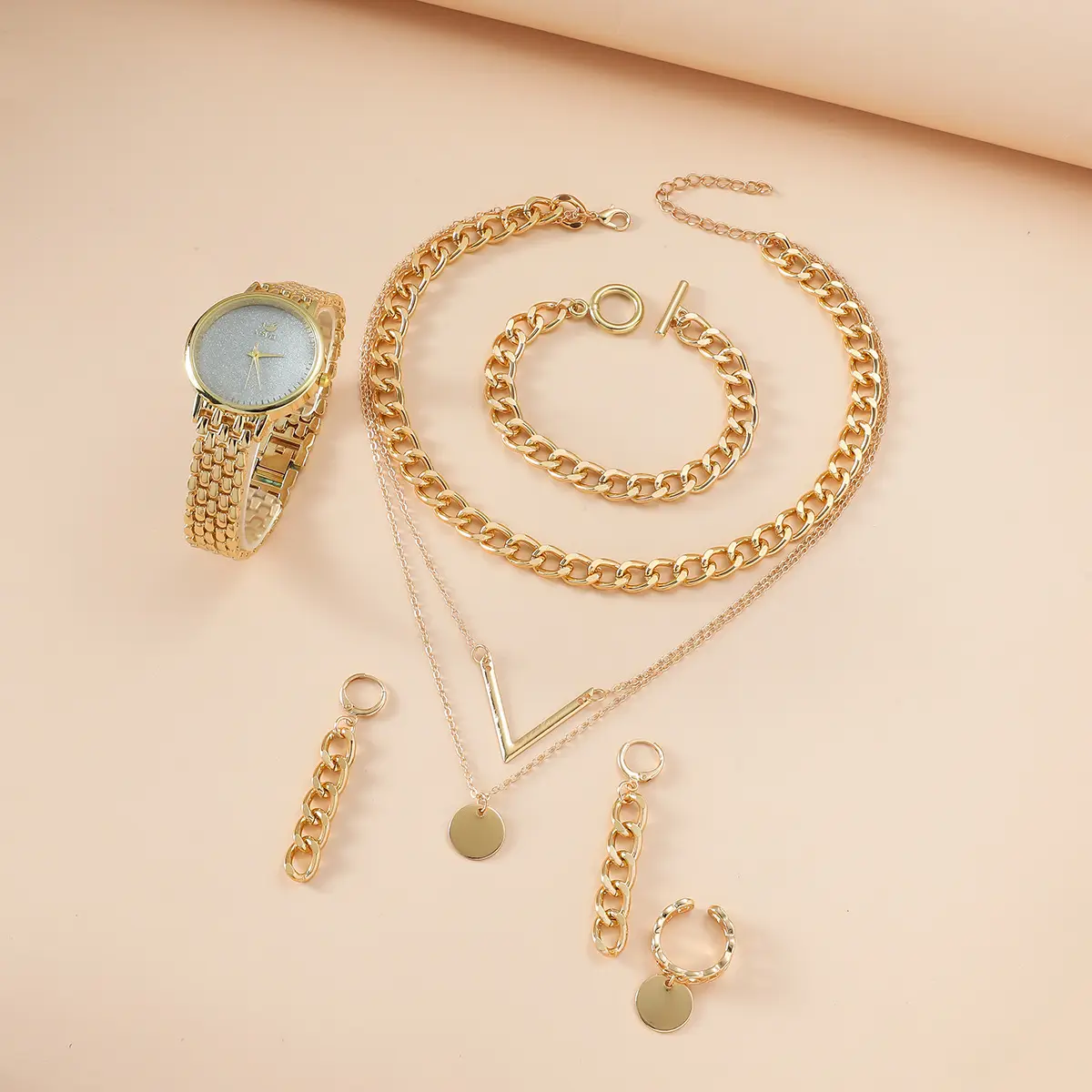 Golden New Women's Watch Set with Necklace & Earrings - Image 4
