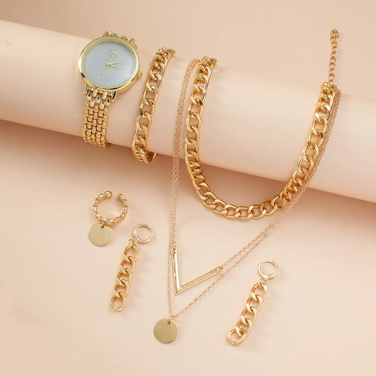 Golden New Women's Watch Set with Necklace & Earrings - Image 6