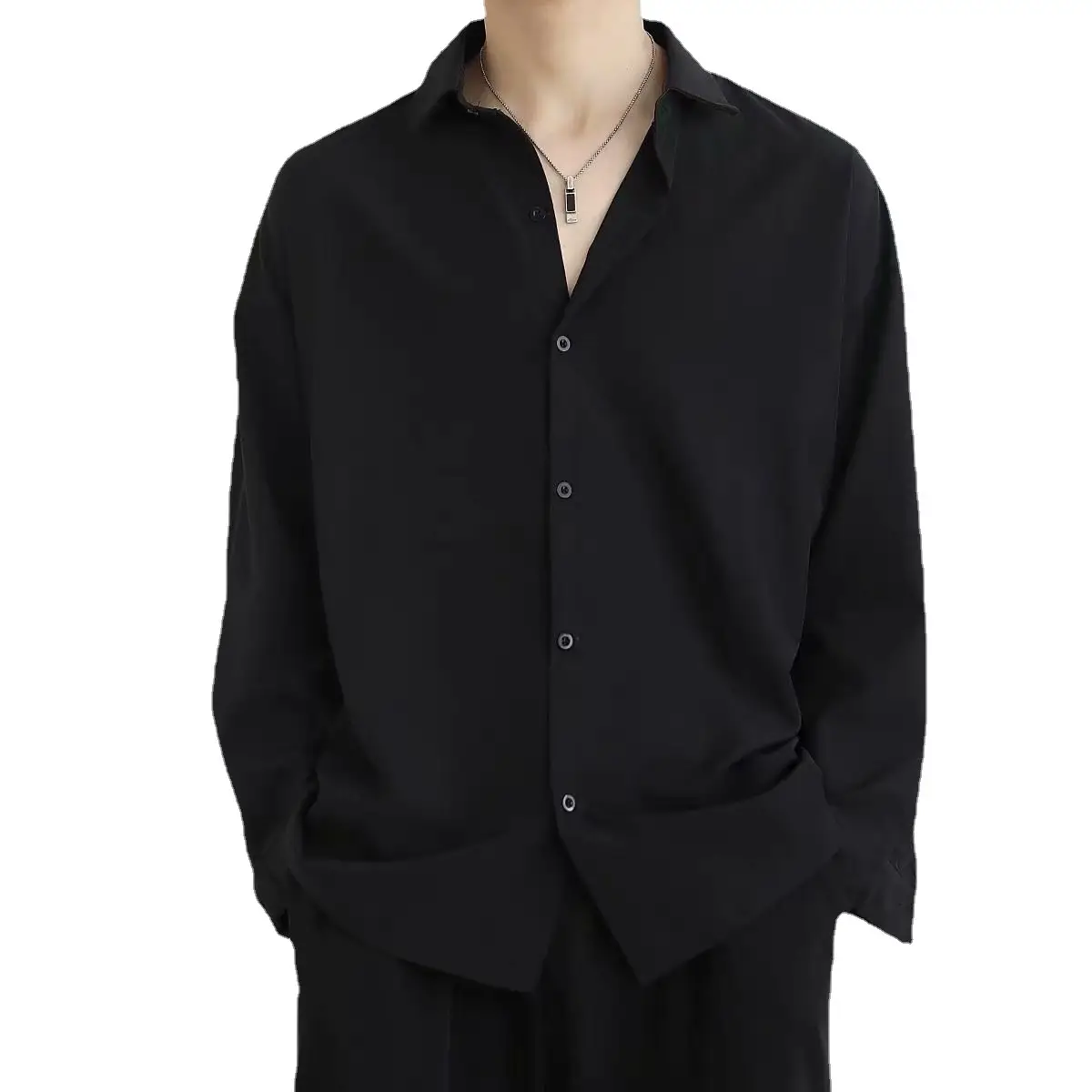 Men's White Korean Long Sleeve Shirt with Ripper Hands