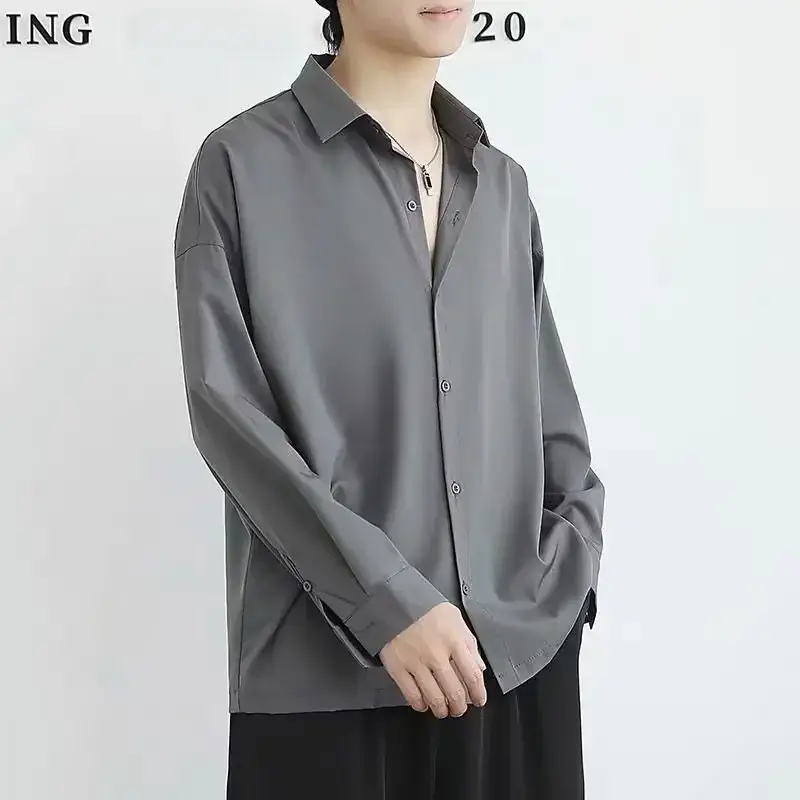 Men's White Korean Long Sleeve Shirt with Ripper Hands