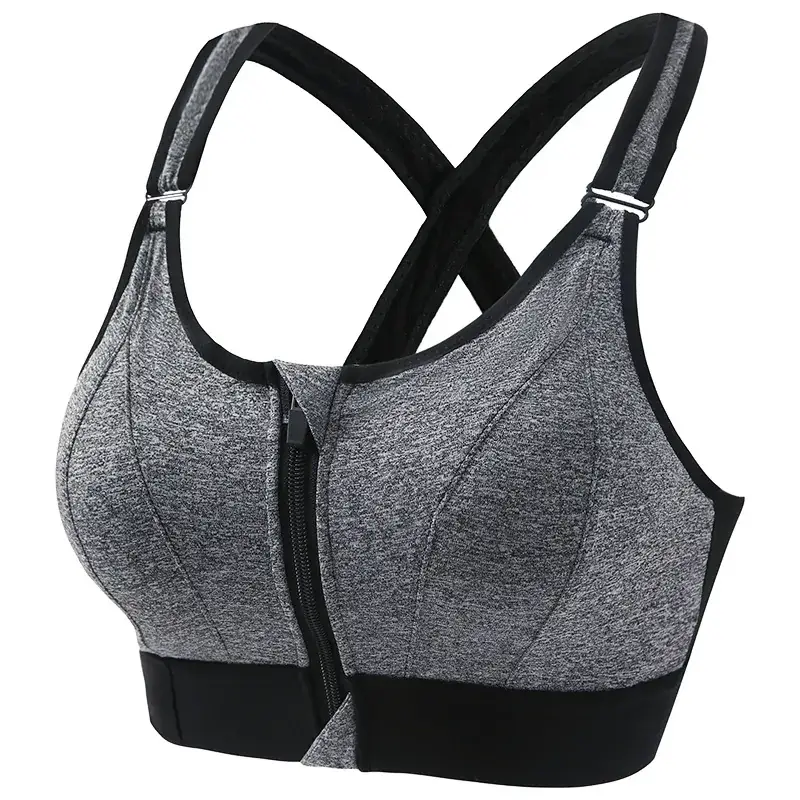 Women's Front Zipper Sports Bra Pink Plus Size Wireless Push Up - Image 10