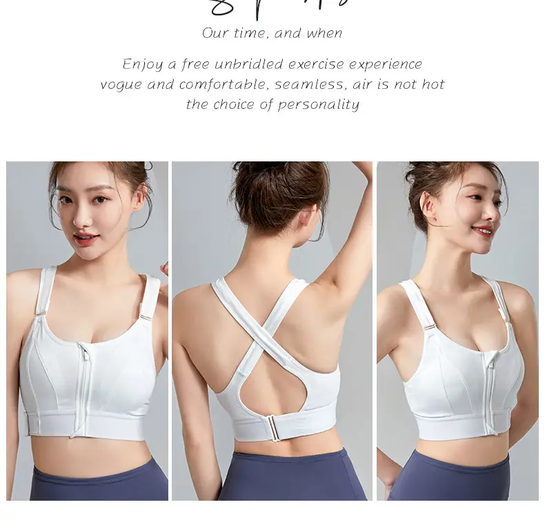 Women's Front Zipper Sports Bra Pink Plus Size Wireless Push Up — feature 14