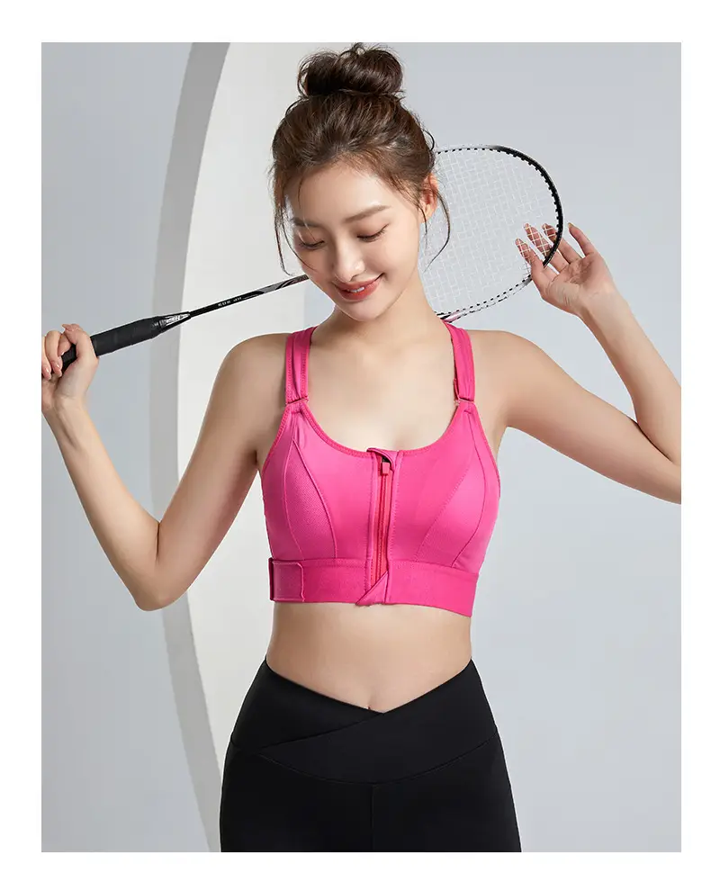 Women's Front Zipper Sports Bra Pink Plus Size Wireless Push Up — feature 15