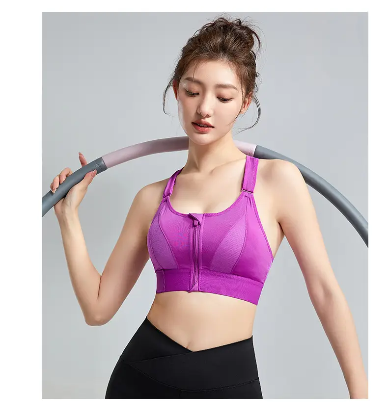Women's Front Zipper Sports Bra Pink Plus Size Wireless Push Up — feature 17