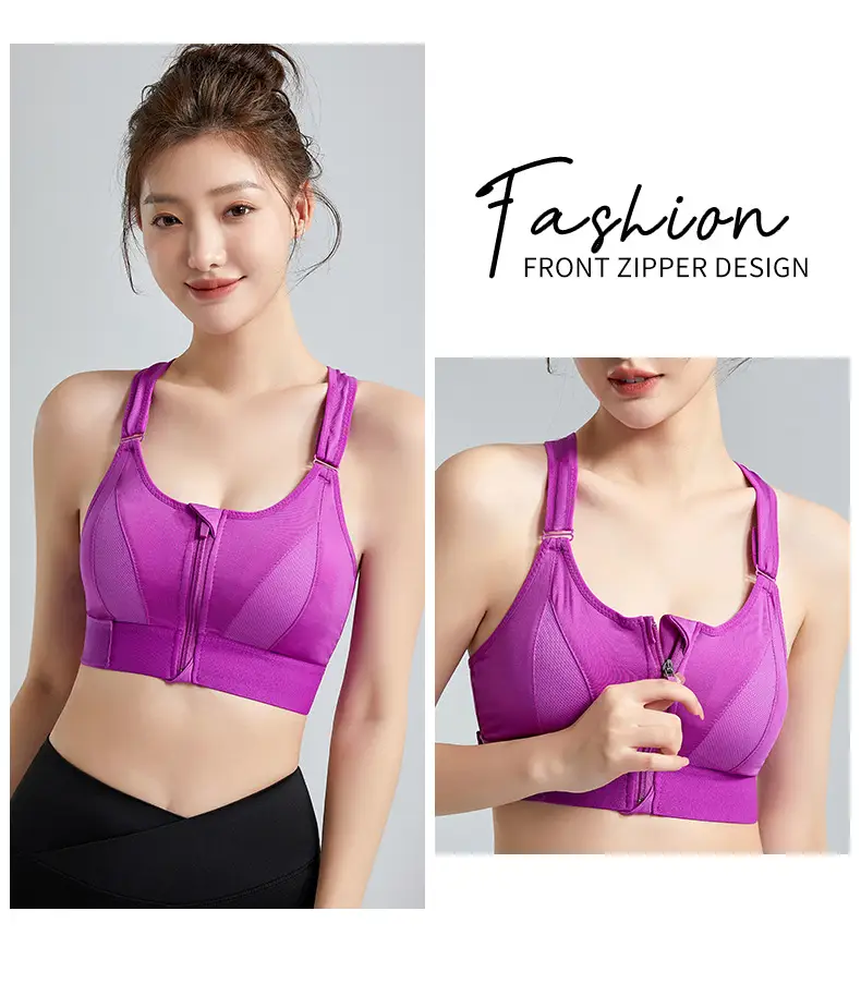 Women's Front Zipper Sports Bra Pink Plus Size Wireless Push Up — feature 18