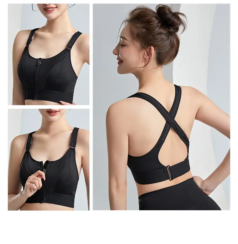 Women's Front Zipper Sports Bra Pink Plus Size Wireless Push Up — feature 22