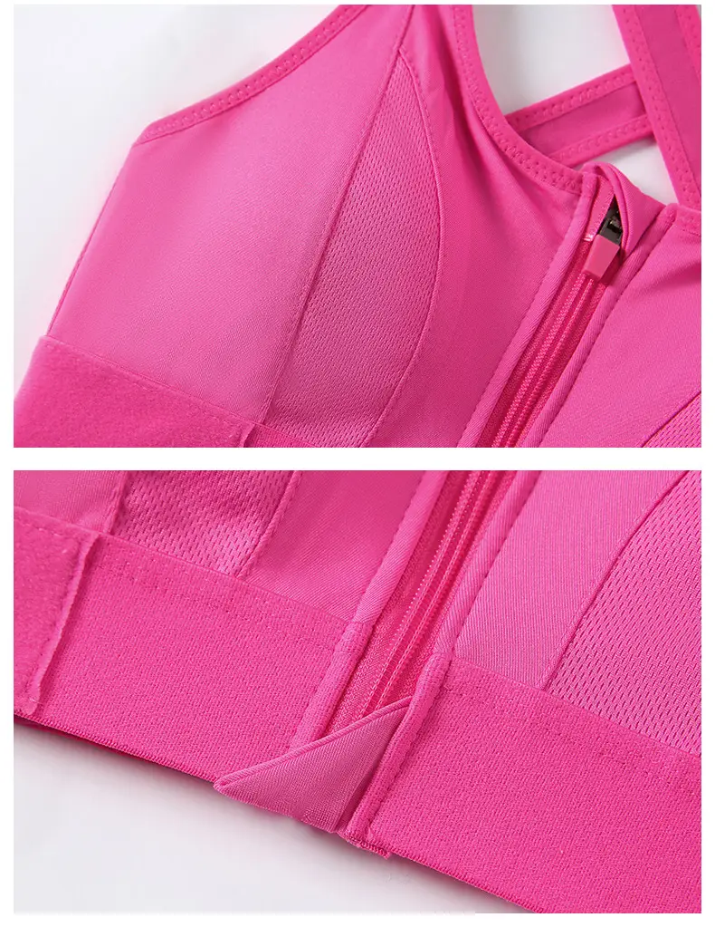 Women's Front Zipper Sports Bra Pink Plus Size Wireless Push Up — feature 24