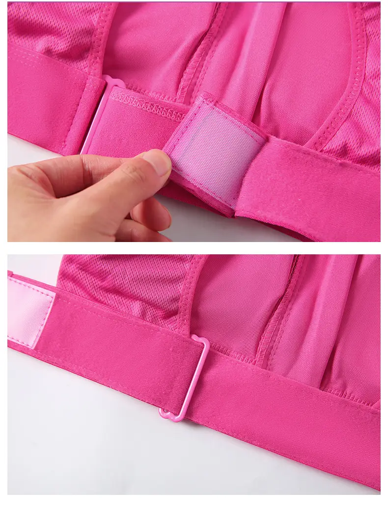 Women's Front Zipper Sports Bra Pink Plus Size Wireless Push Up — feature 26