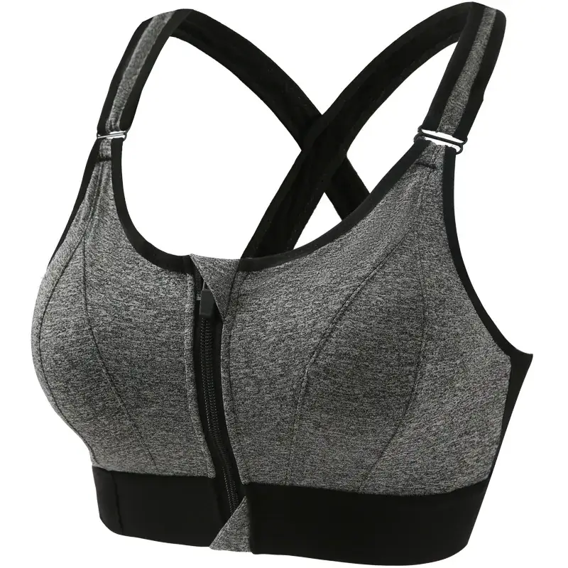 Women's Front Zipper Sports Bra Pink Plus Size Wireless Push Up - Image 2