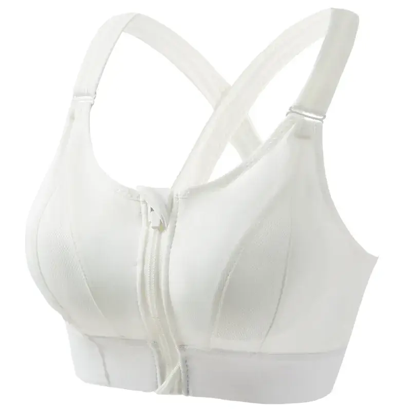 Women's Front Zipper Sports Bra Pink Plus Size Wireless Push Up - Image 3
