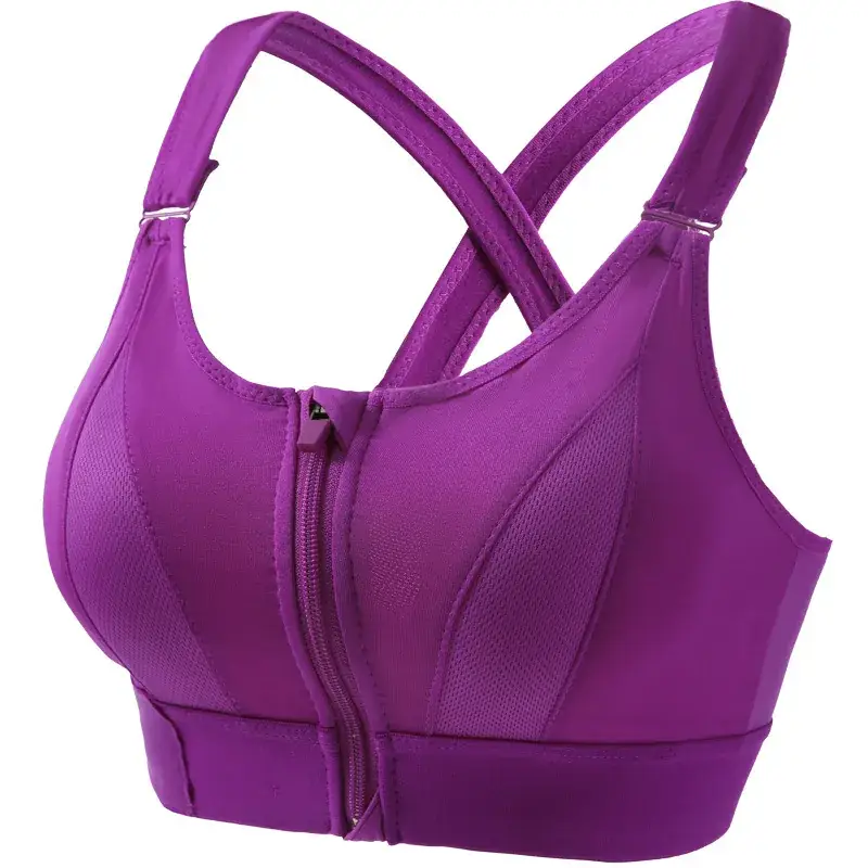 Women's Front Zipper Sports Bra Pink Plus Size Wireless Push Up - Image 5