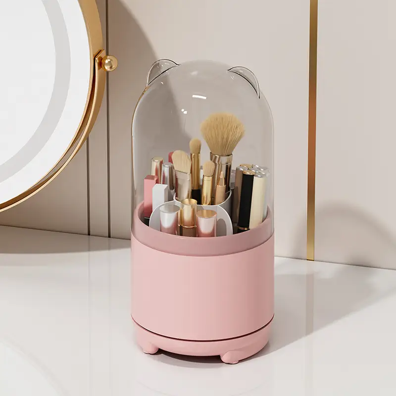 Rotating Makeup Storage Box with Brush & Pen Holder