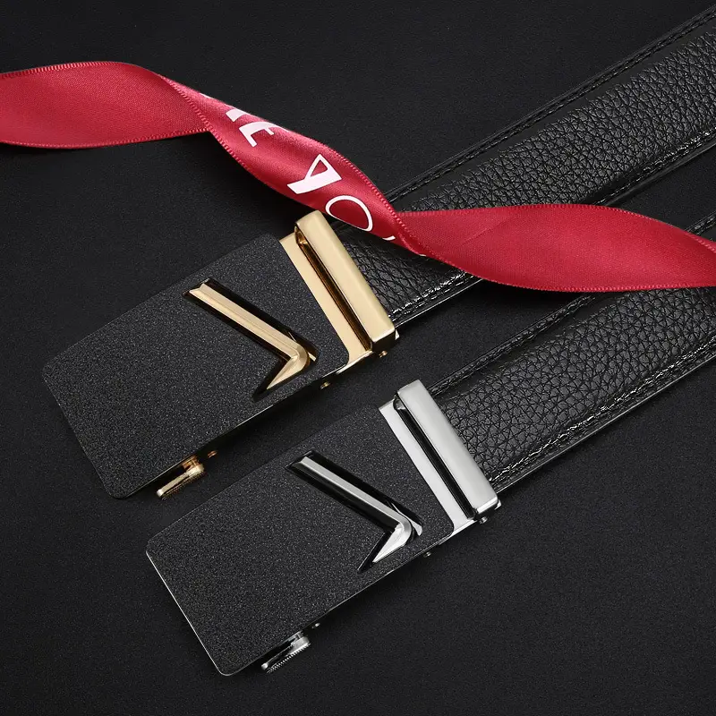 Men's Black Leather Belt with Gold Buckle - Image 4