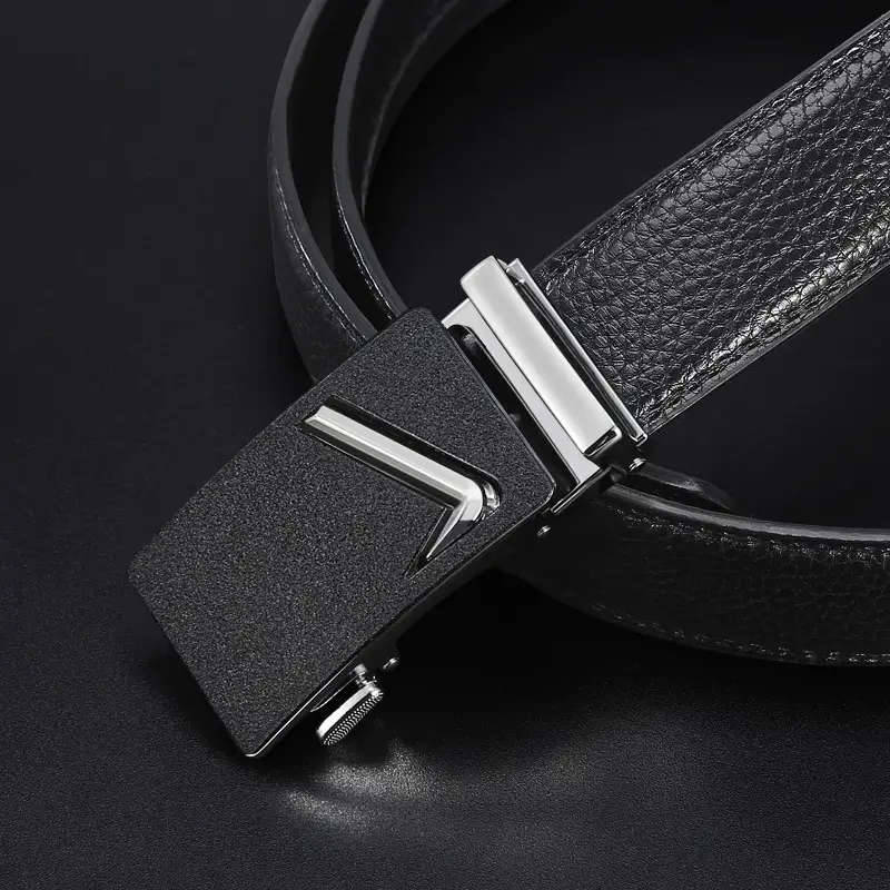 Men's Black Leather Belt with Gold Buckle - Image 5